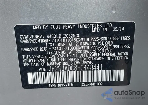 2015 Subaru Forester 2.5I Premium из США, поврежденный, VIN JF2SJADC8FG448441